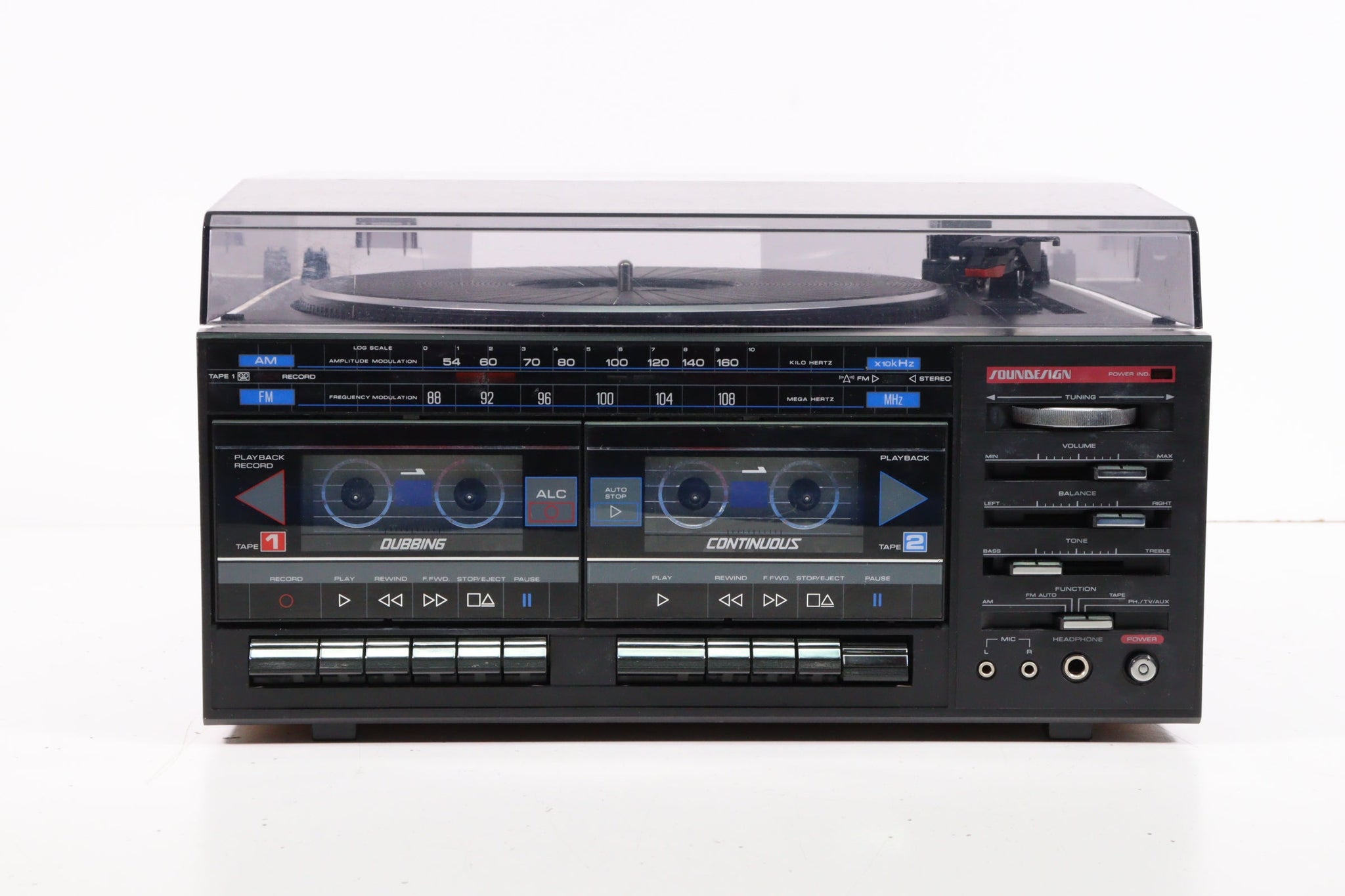 Soundesign 6822 Dual Turntable Cassette Player Recorder with AM FM Rad