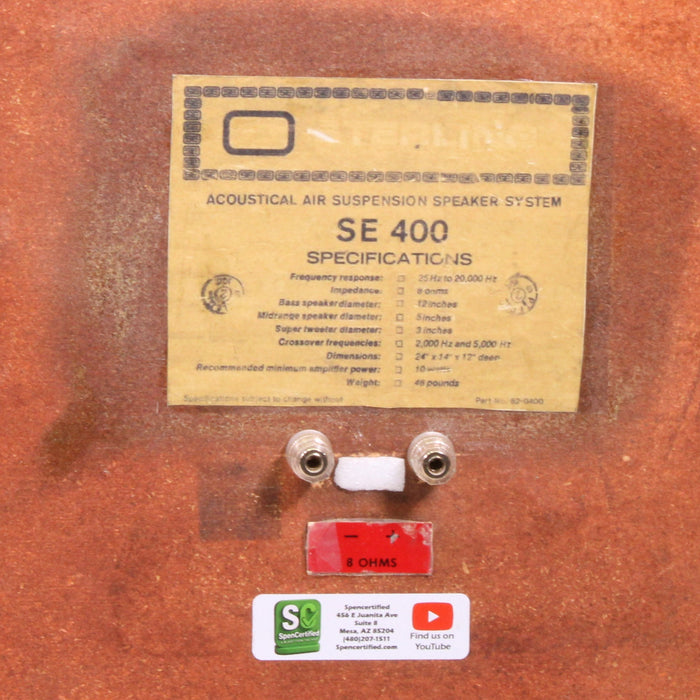 Sterling SE 400 Vintage 3-Way Acoustical Air Suspension Speakers-Speakers-SpenCertified-vintage-refurbished-electronics
