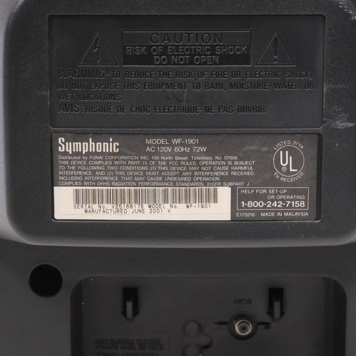 Symphonic WF-1901 19” CRT Television Retro Color Tube TV RF (2001)-Televisions-SpenCertified-vintage-refurbished-electronics