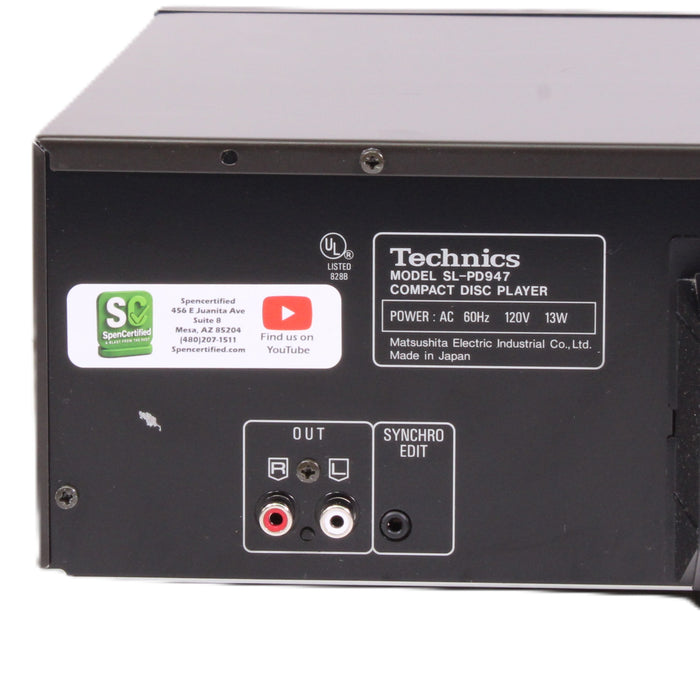 Technics SL-PD947 5-Disc CD Changer MASH 1-Bit DAC Pitch Control (1993)-Electronics-SpenCertified-vintage-refurbished-electronics