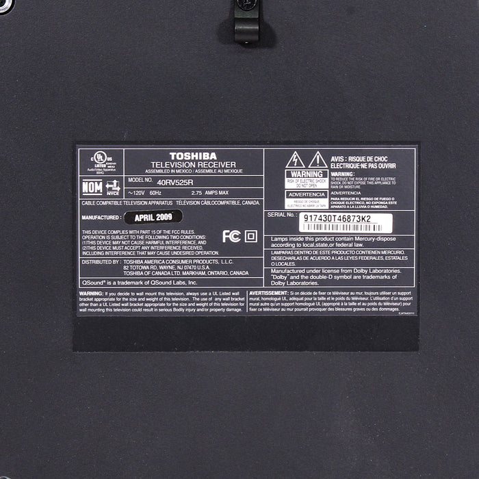 Toshiba 40RV525R 40" 1080p LCD HDTV High Gloss Black (2009)-Televisions-SpenCertified-vintage-refurbished-electronics