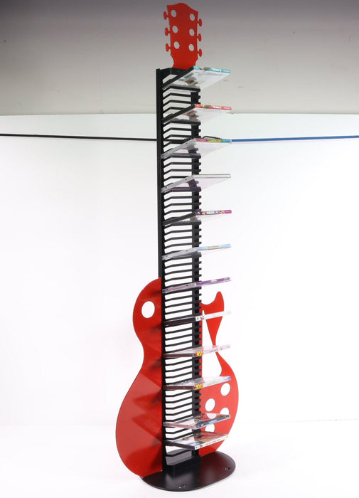 Vintage 49" Red and Black Metal Guitar Shaped CD Rack Holder Organizer-CD Rack-SpenCertified-vintage-refurbished-electronics