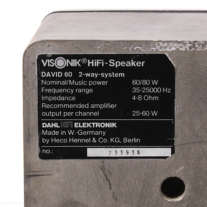 Visonik David 60 Bookshelf Speaker Pair with Original Box (1970s)-Speakers-SpenCertified-vintage-refurbished-electronics
