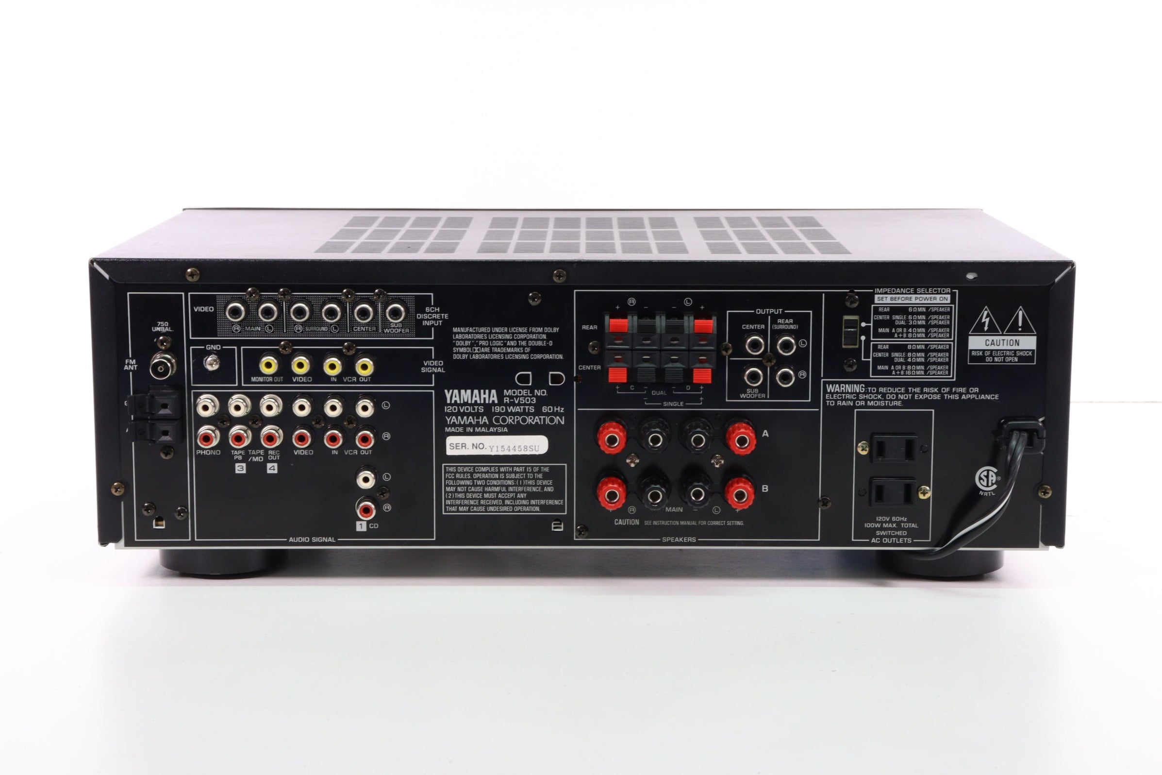 Yamaha R V503 Yamaha R-V503 Natural Sound AV Receiver (NO REMOTE) — SpenCertified