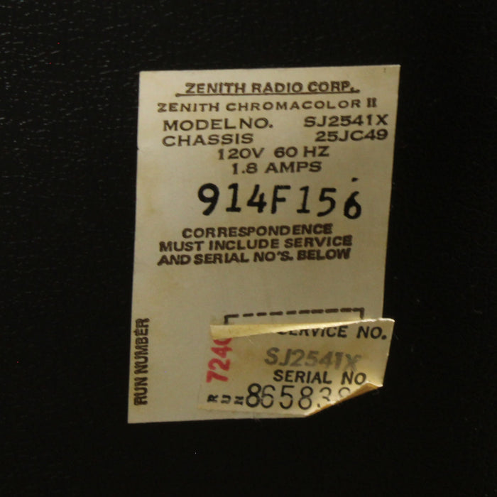 Zenith SJ2541X Panorama VI 25" Chromacolor II CRT Color Television Zoom-Televisions-SpenCertified-vintage-refurbished-electronics