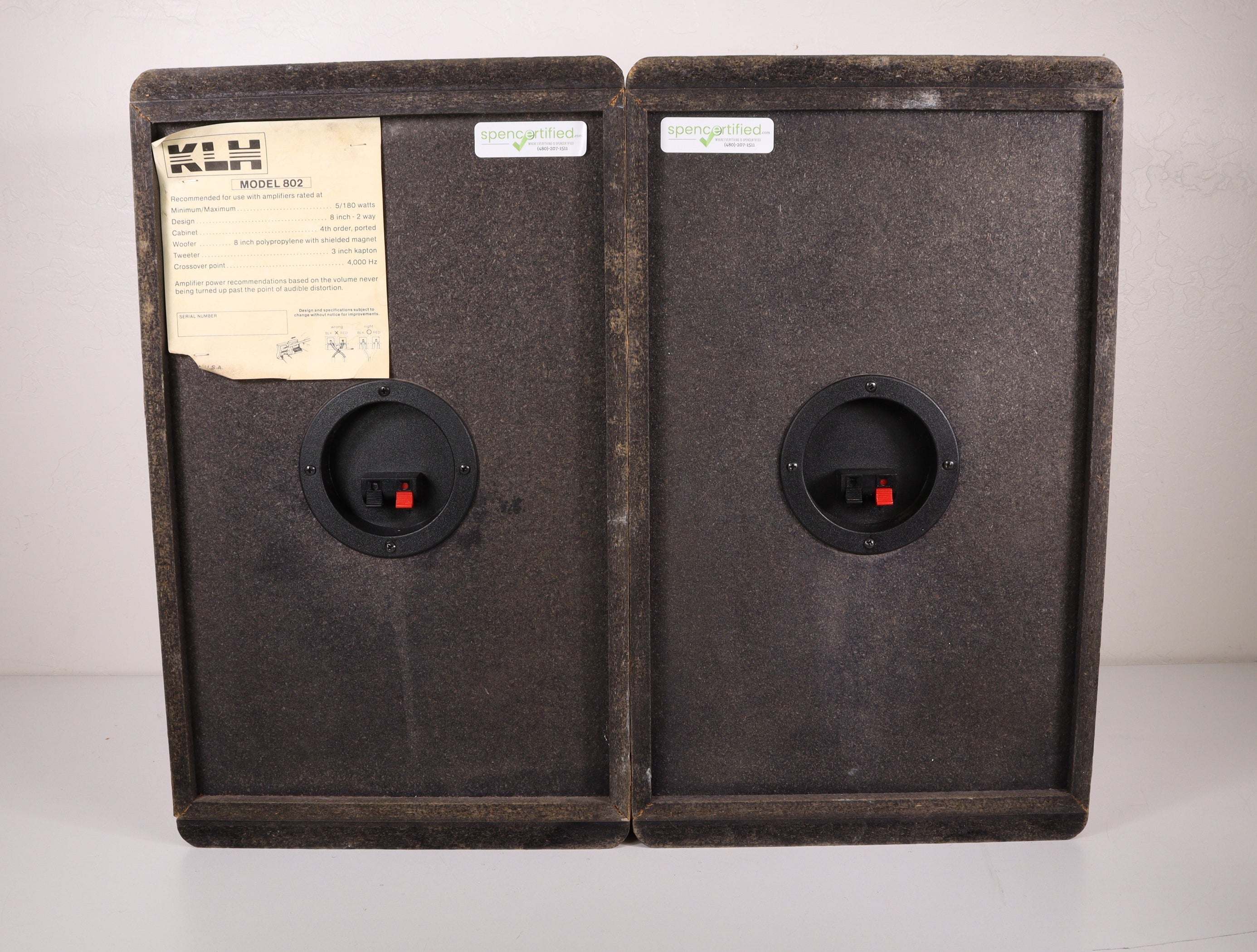 KLH Model 802 Bookshelf Speaker Pair Wood Grain — SpenCertified