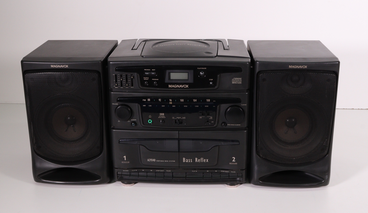 MAGNAVOX AZ9340 MX01 Portable Mini System Boombox AM/FM Radio CD Dual Cassette-Boombox-SpenCertified-vintage-refurbished-electronics