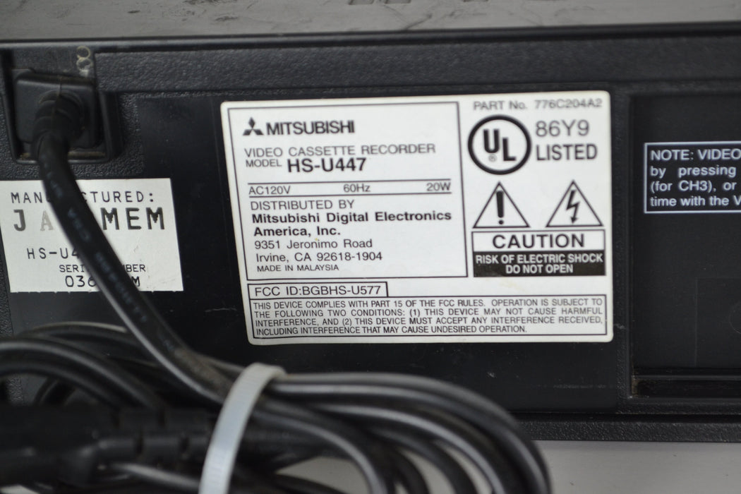 Mitsubishi HS-U447 VCR Video Cassette Recorder Player-Electronics-SpenCertified-refurbished-vintage-electonics