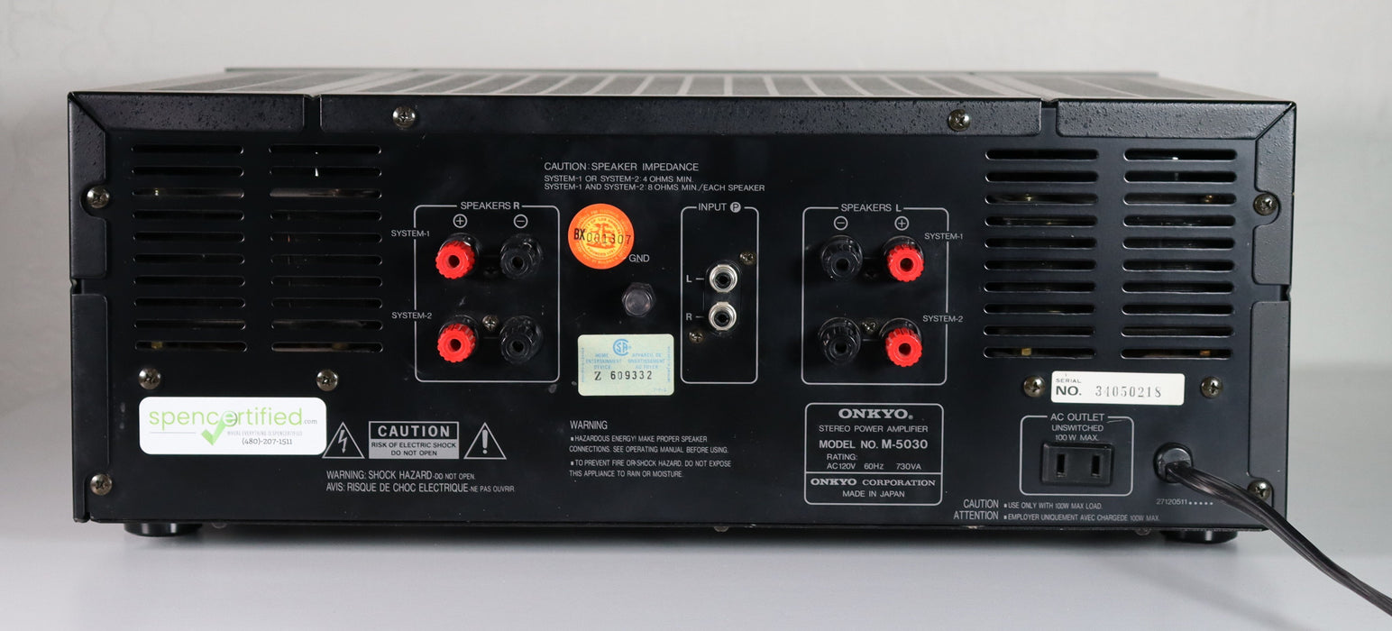 ONKYO Integra M-5030 Super Servo Stereo Power Amplifier Delta Power Supply Circuitry-Phono Preamps-SpenCertified-vintage-refurbished-electronics