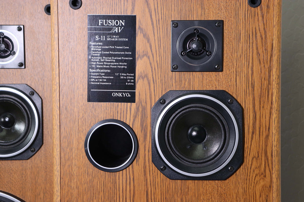 Onkyo Fusion AV S-11 12" 3 Way Speaker Pair Large Towers Light Brown Wood Finish-Speakers-SpenCertified-vintage-refurbished-electronics