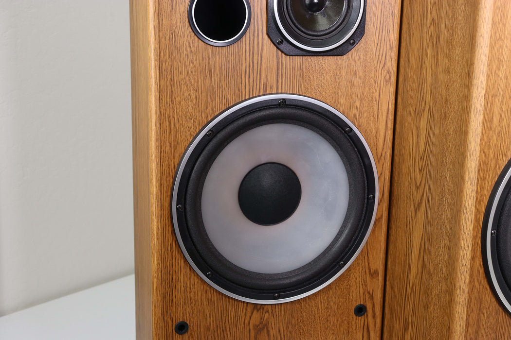 Onkyo Fusion AV S-11 12" 3 Way Speaker Pair Large Towers Light Brown Wood Finish-Speakers-SpenCertified-vintage-refurbished-electronics