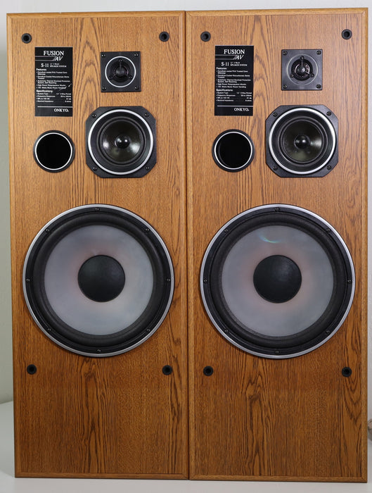 Onkyo Fusion AV S-11 12" 3 Way Speaker Pair Large Towers Light Brown Wood Finish-Speakers-SpenCertified-vintage-refurbished-electronics