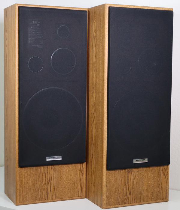 Onkyo Fusion AV S-11 12" 3 Way Speaker Pair Large Towers Light Brown Wood Finish-Speakers-SpenCertified-vintage-refurbished-electronics