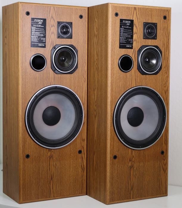 Onkyo Fusion AV S-11 12" 3 Way Speaker Pair Large Towers Light Brown Wood Finish-Speakers-SpenCertified-vintage-refurbished-electronics