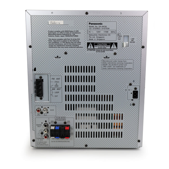 Panasonic SA-AK58 5-Disc CD Player / Dual Cassette Deck Stereo Sound System with Bookshelf Speakers-Electronics-SpenCertified-refurbished-vintage-electonics