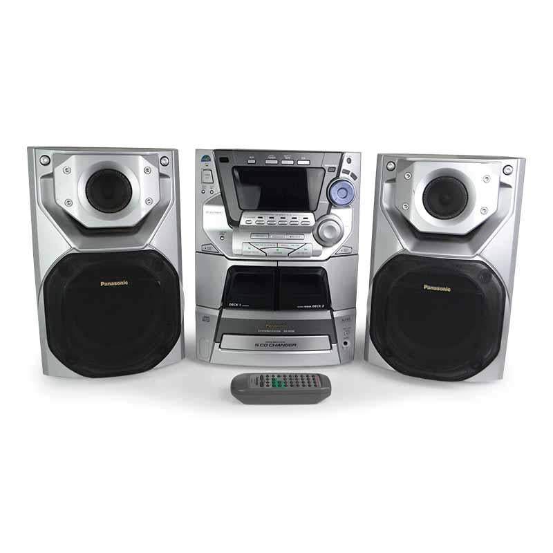 Panasonic SA-AK66 5-Disc CD Player and Dual Cassette Deck Stereo Sound System w/ Bookshelf Speakers