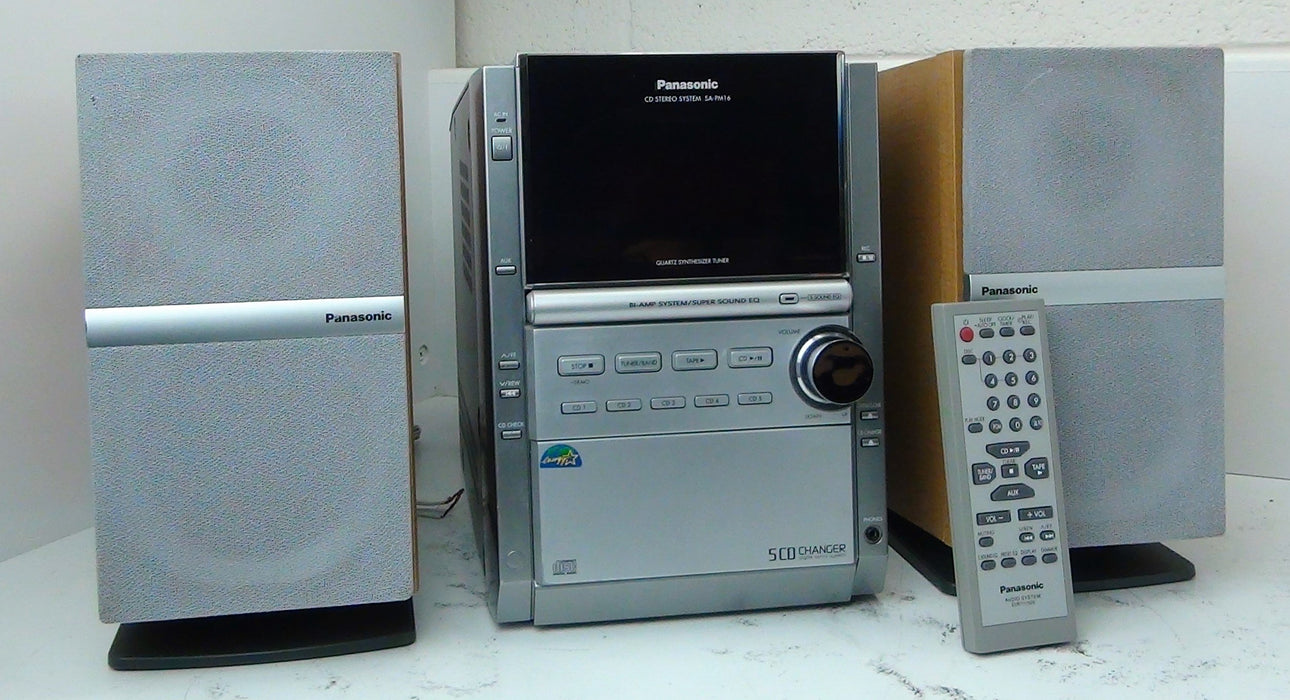 Panasonic SA-PM16 Stereo System with 5 CD Changer and Stereo Speakers-Electronics-SpenCertified-refurbished-vintage-electonics