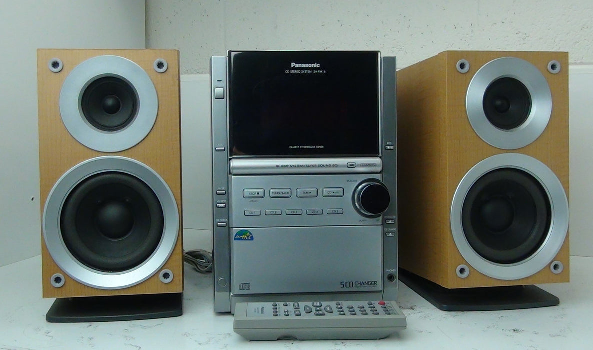 Panasonic SA-PM16 Stereo System with 5 CD Changer and Stereo Speakers-Electronics-SpenCertified-refurbished-vintage-electonics