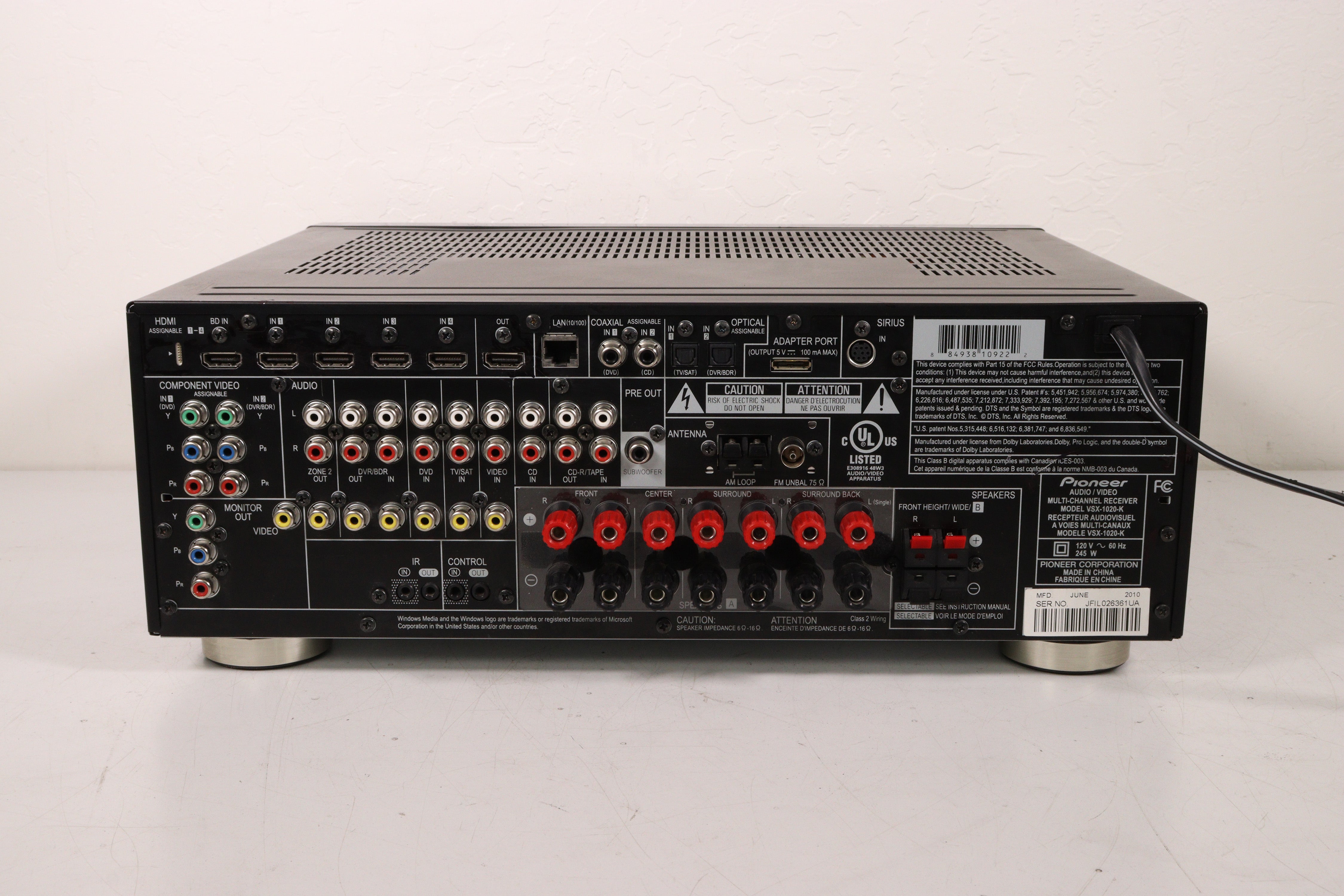 Pioneer VSX-1020-K Receiver Multi-channel HDMI Digital Optical AM/FM R