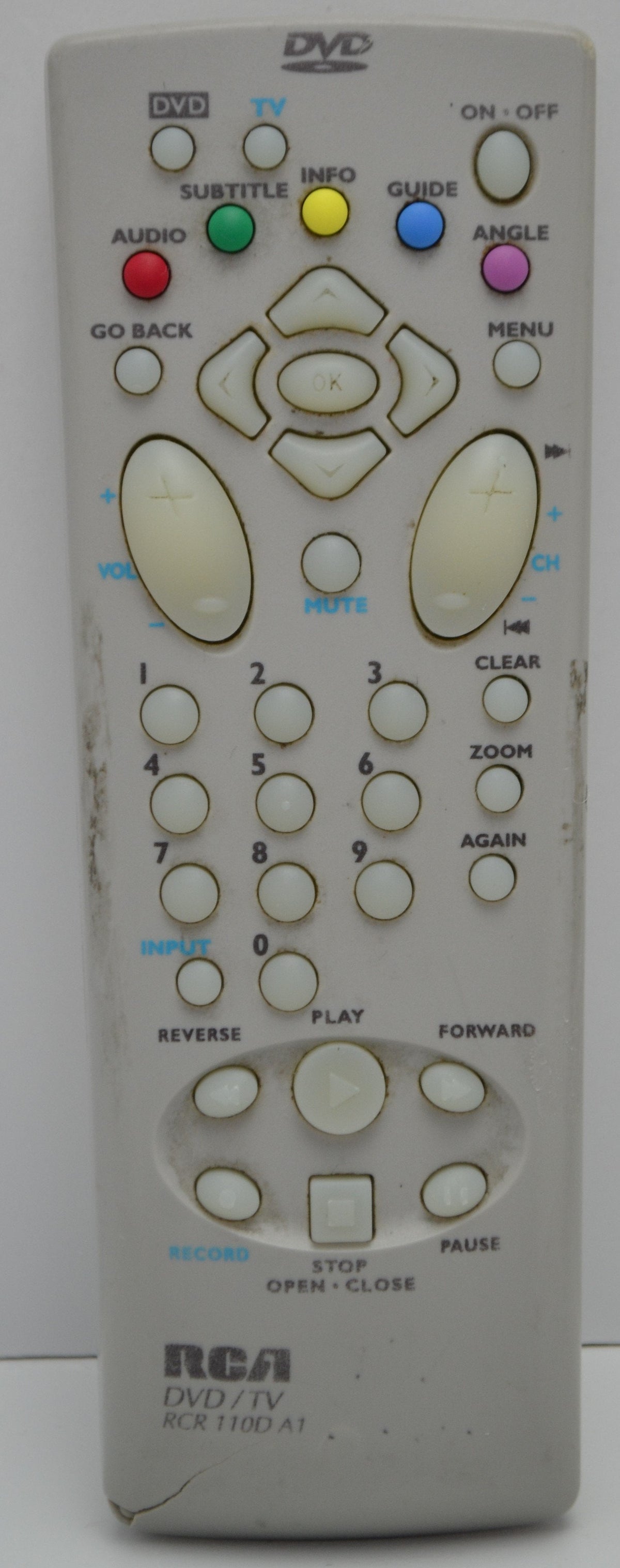 RCA RCR 110D A1 DVD/TV Remote Control Transmitter Unit (No battery cov ...