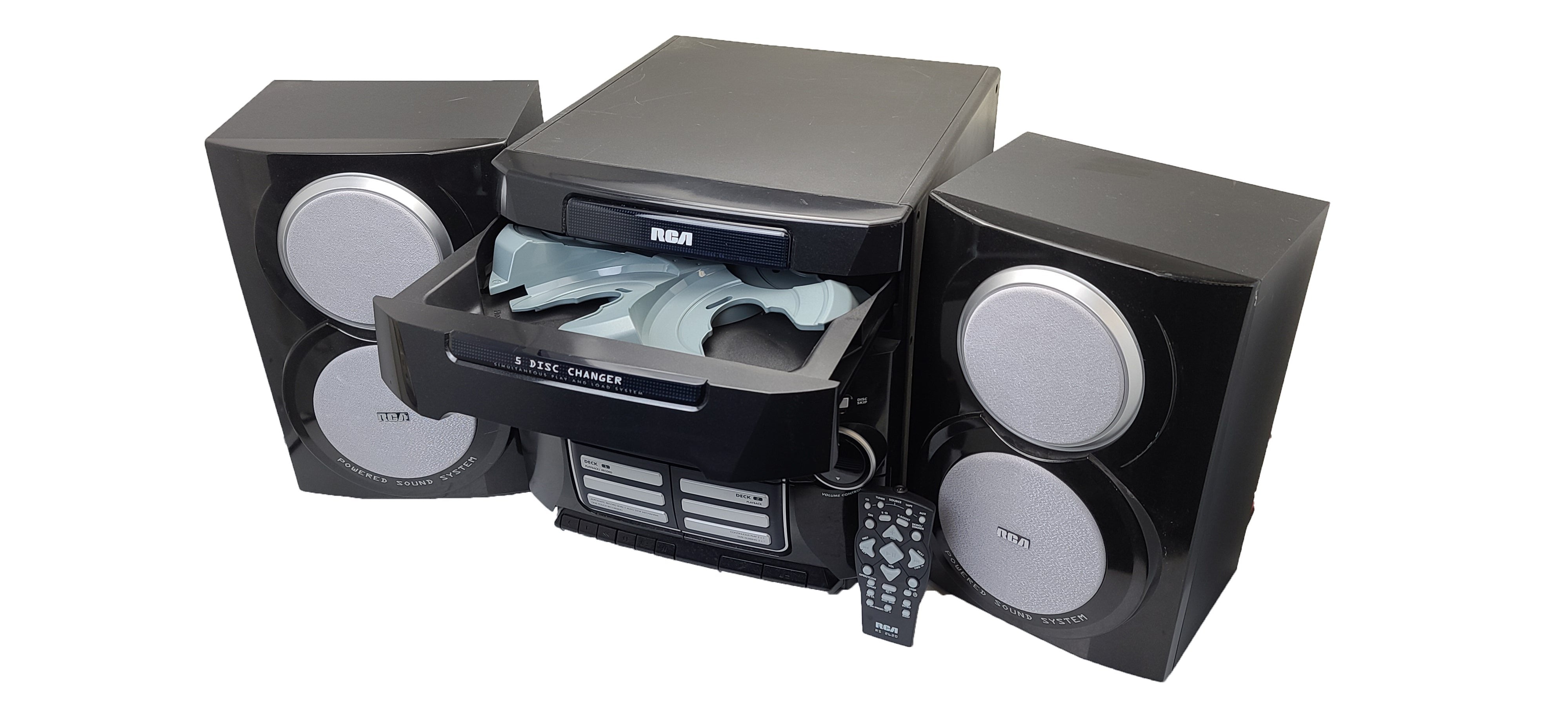 RCA RS2620 5-Disc CD Player AM FM Radio and Dual Cassette Deck Stereo ...