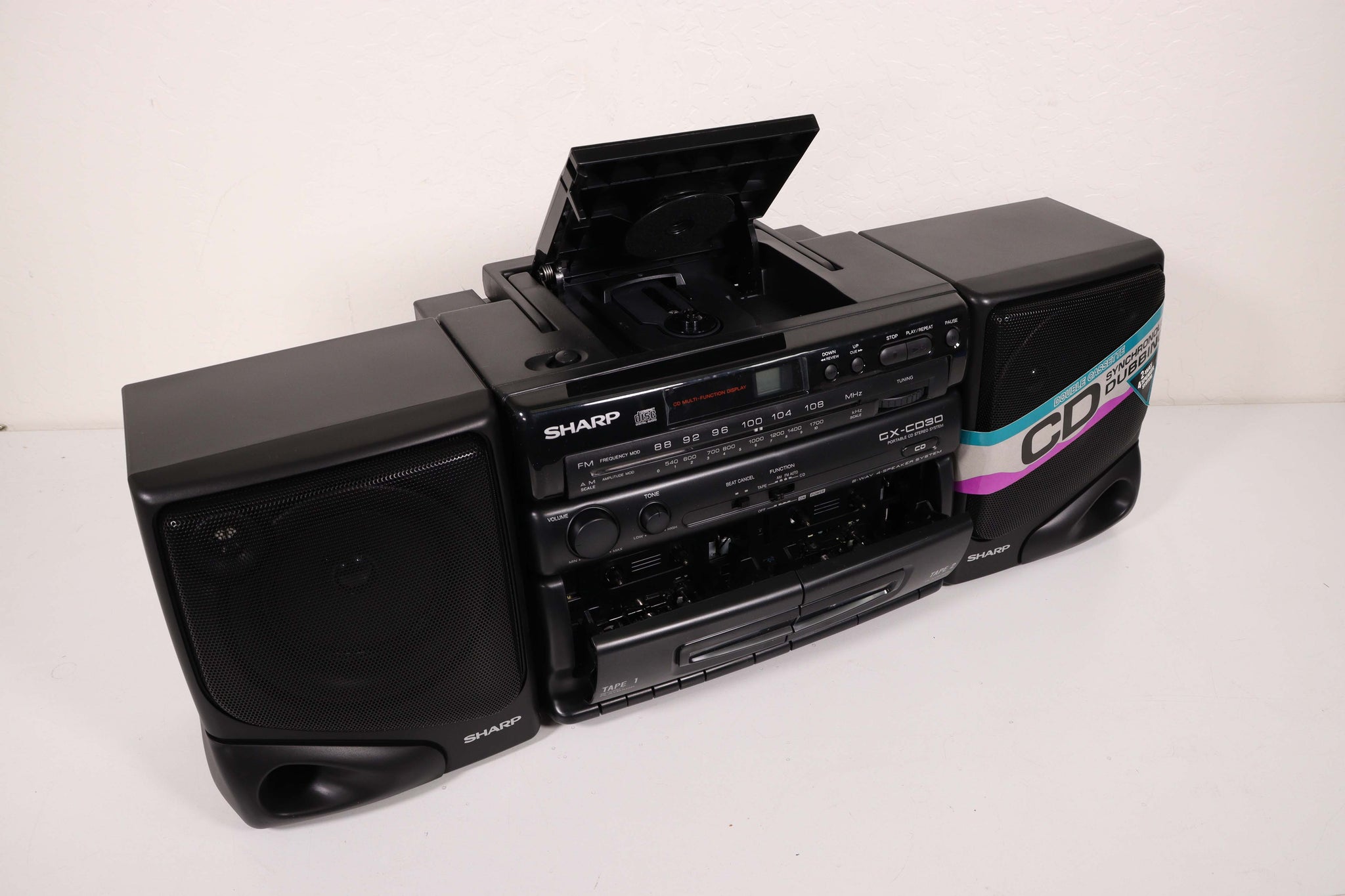 Sharp Portable CD Player Dual Cassette Deck Stereo System GX-CD30