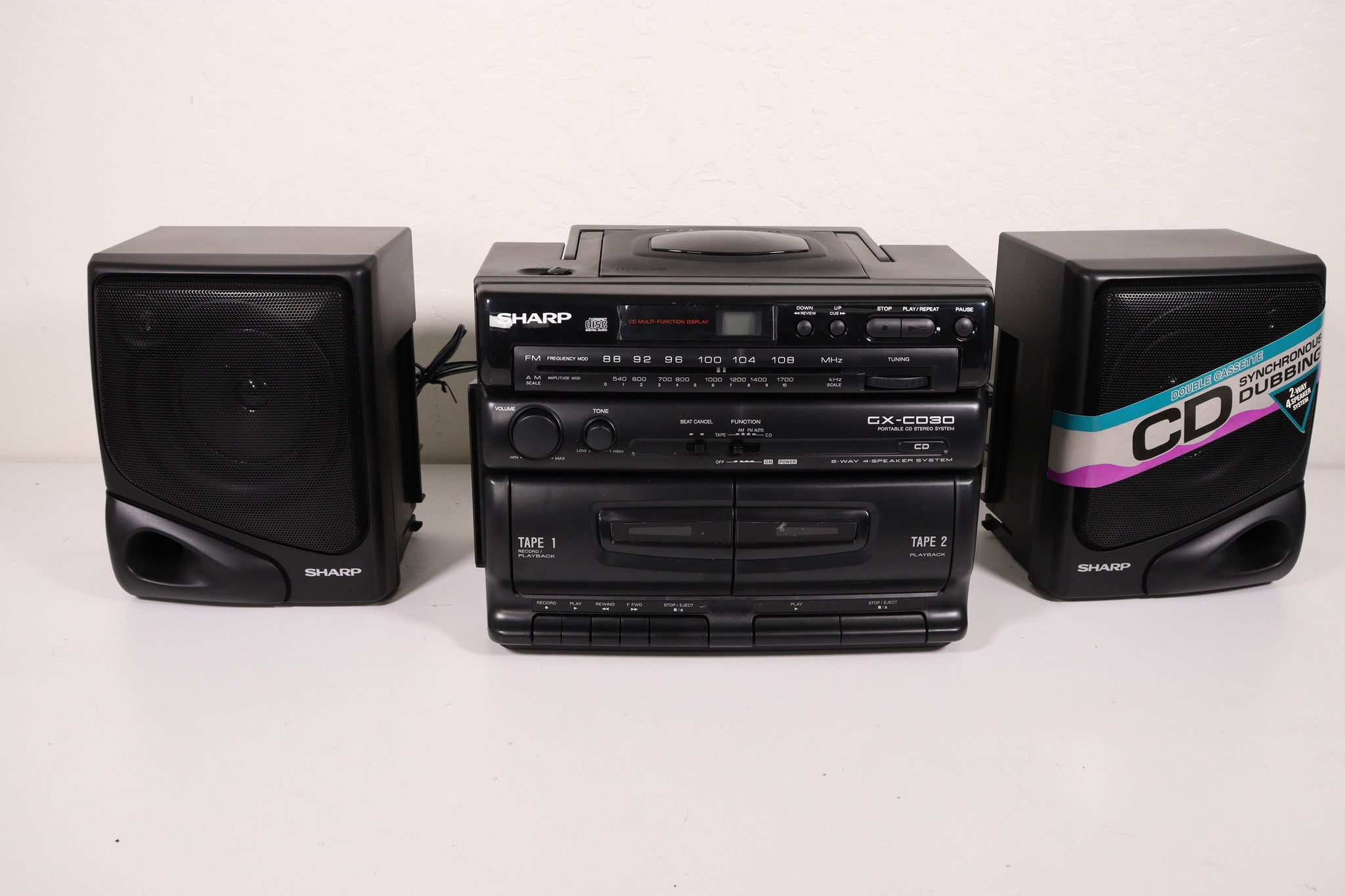 Sharp Portable CD Player Dual Cassette Deck Stereo System GX-CD30