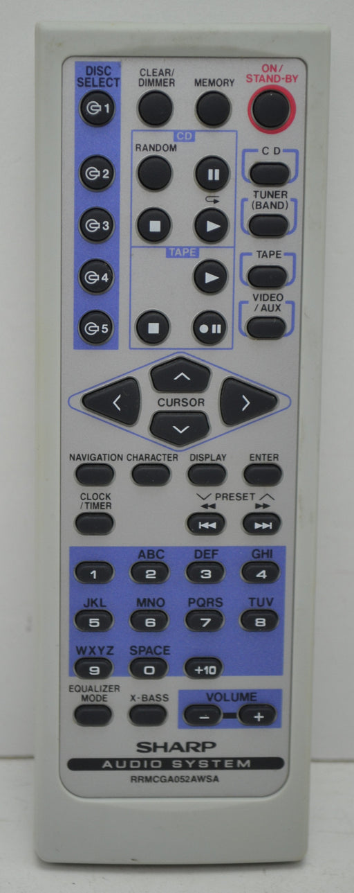Sharp RRMCGA052AWSA Audio System Remote Control XLMP131-Remote-SpenCertified-refurbished-vintage-electonics