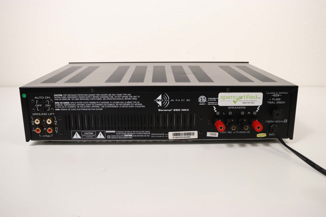 Sonance Sonamp 260 MKII Power Amplifier Stereo 2 Channel Audio 60 Watts Per Channel 8 Ohms-Power Amplifiers-SpenCertified-vintage-refurbished-electronics