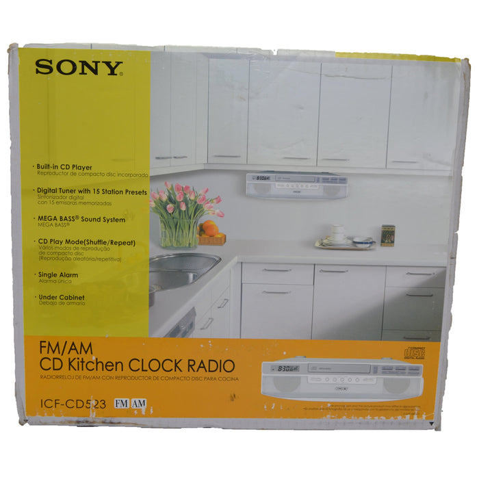 Sony AM/FM CD Kitchen Clock Under Cabinet Radio ICF-CD523-Electronics-SpenCertified-refurbished-vintage-electonics