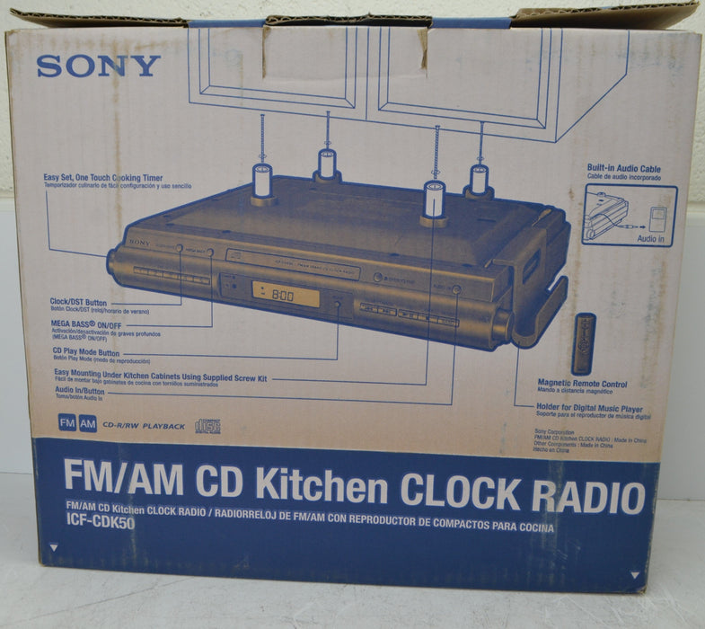 Sony ICF-CDK50 Under-Cabinet CD Clock Radio w/ AM/FM Radio, AUX Connection and Built-In Speakers-Electronics-SpenCertified-refurbished-vintage-electonics
