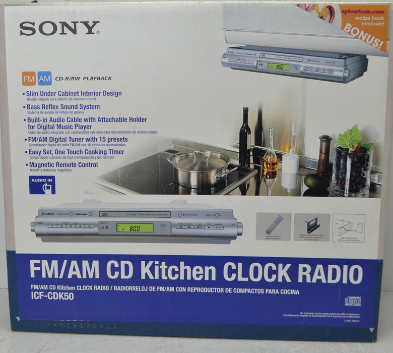 Sony ICF-CDK50 Under-Cabinet CD Clock Radio w/ AM/FM Radio, AUX Connection and Built-In Speakers-Electronics-SpenCertified-New-refurbished-vintage-electonics