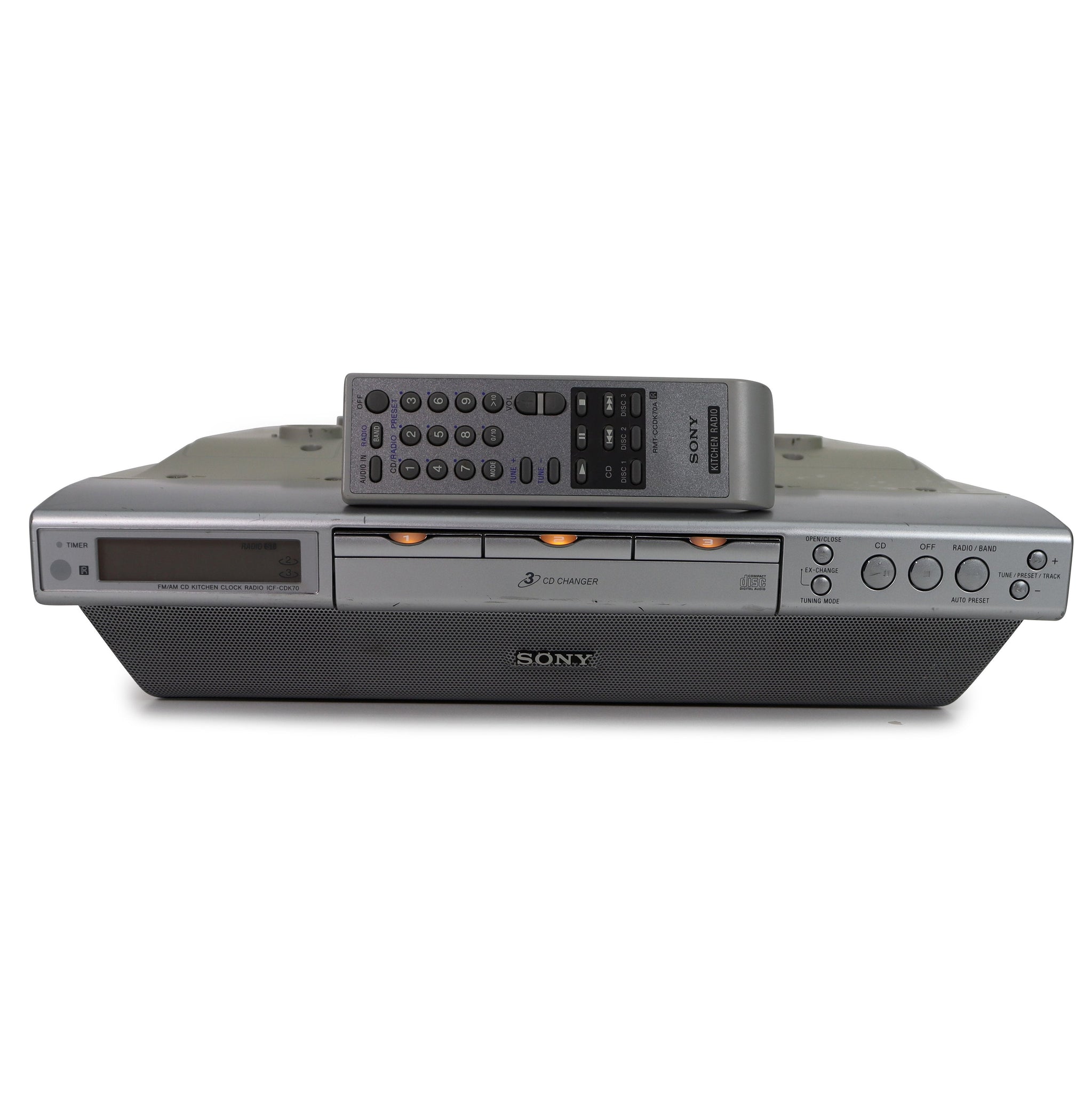 Sony ICFCDK70 Silver 3 Disc Changing Under CD Clock Radio w/