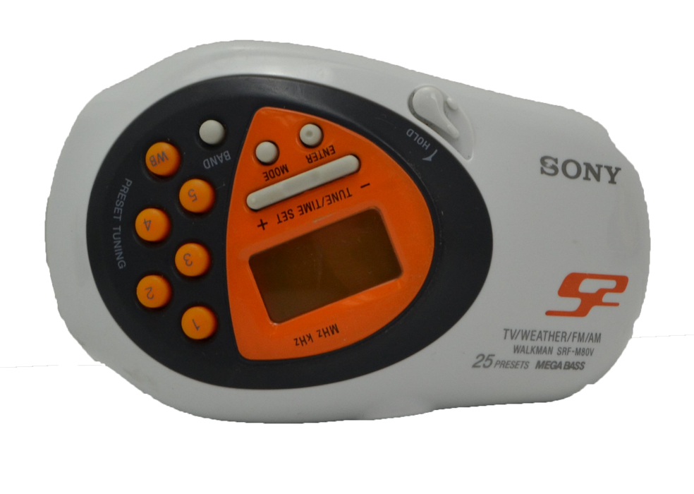 Sony Walkman SRF-M80V Sports FM/AM Stereo Walkman Mega Bass White/Orange Portable w/ Wristband-Electronics-SpenCertified-refurbished-vintage-electonics