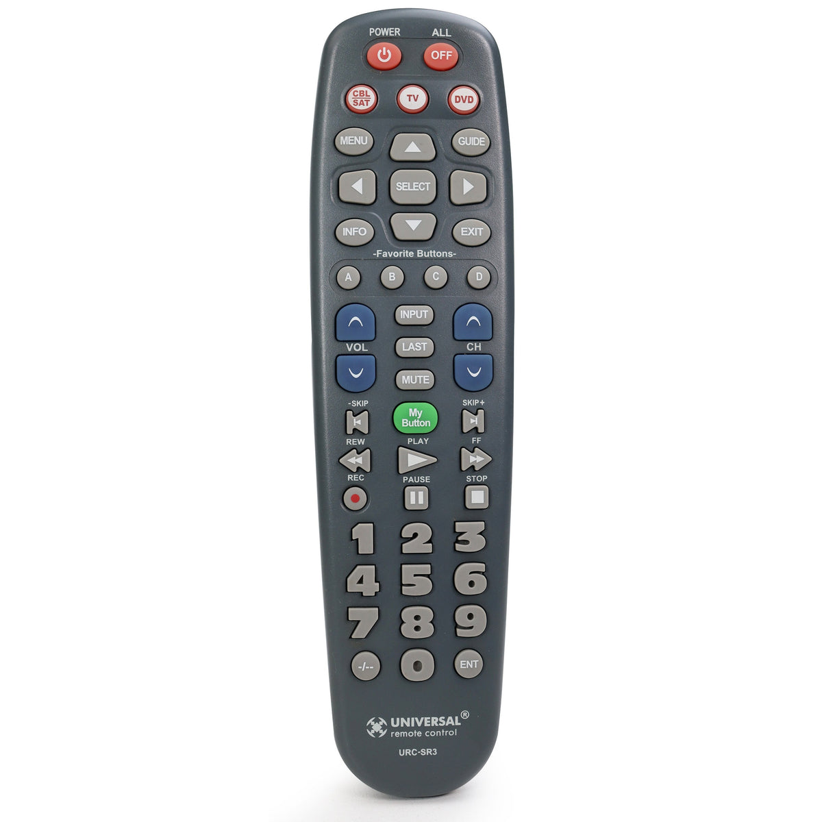 UNIVERSAL URC-SR3 Universal Remote Control for TV / DVD / CABLE / SAT ...