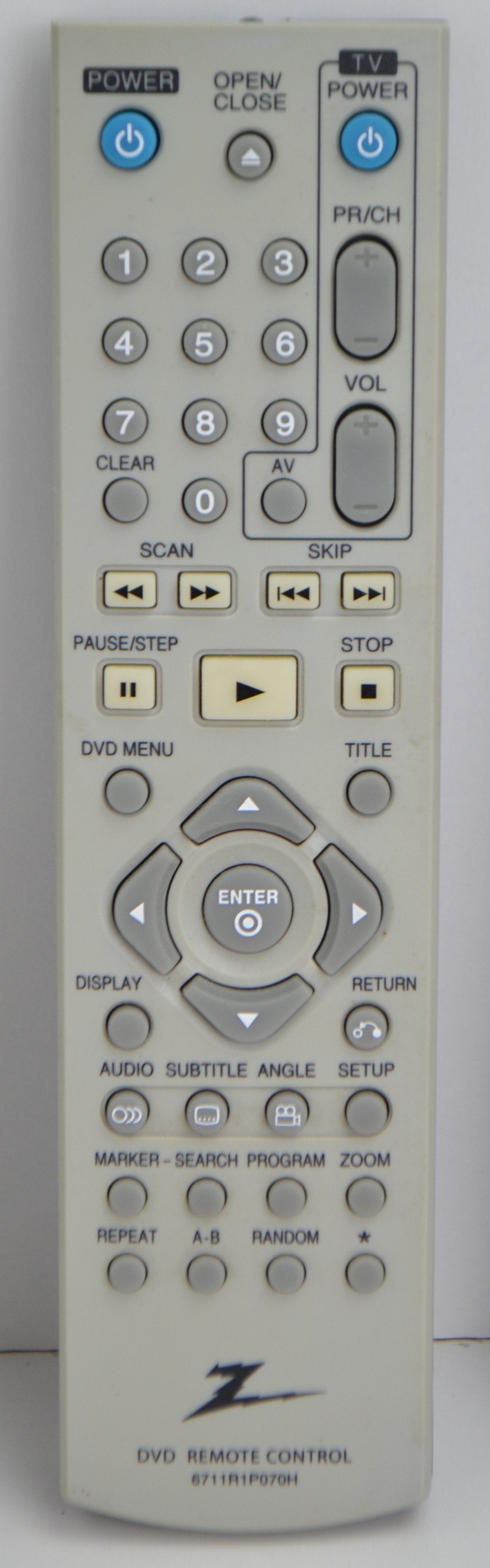 Zenith 6711R1P070H DVD REMOTE CONTROL DVB412 DVB413 DVB418 — SpenCertified