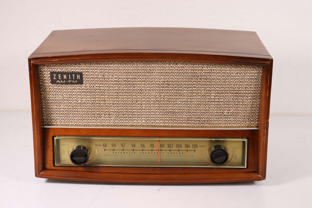 Zenith AM FM Tube Radio Speaker Tuner Vintage Wood Case